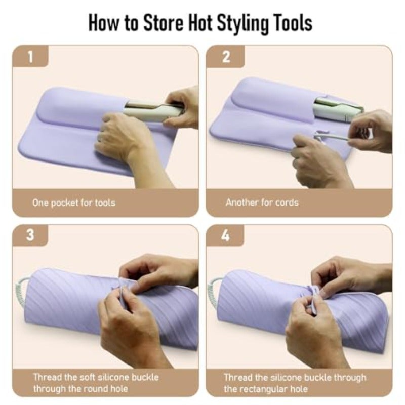 Purple Heat Resistant Silicone Mat Pouch for Hair Straightener Flat Iron and Curling Iron 2 in 1 Portable Hot Hair Tools Travel Mat Foldable Storage Case for Salon and Home Use - Image 4