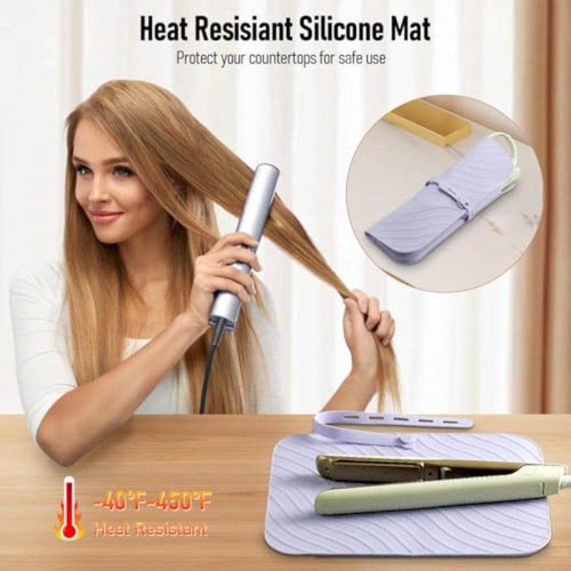 Purple Heat Resistant Silicone Mat Pouch for Hair Straightener Flat Iron and Curling Iron 2 in 1 Portable Hot Hair Tools Travel Mat Foldable Storage Case for Salon and Home Use - Image 3
