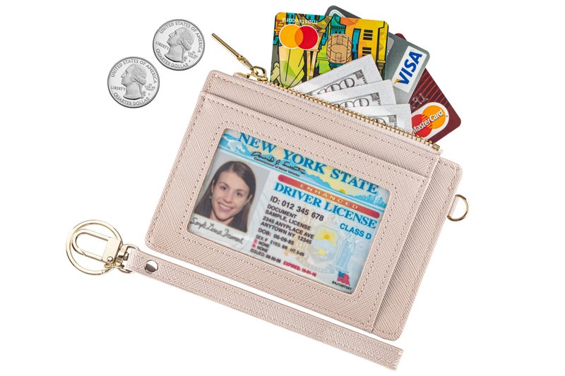 Wikavanli Women Slim Rfid Blocking Credit Card Case Holder Wristlet Zip ID Case Wallet Small Compact Leather Wallet Coin Purse with Keychain(Light Sand) - Image 2