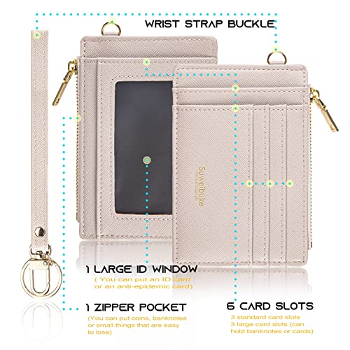 Wikavanli Women Slim Rfid Blocking Credit Card Case Holder Wristlet Zip ID Case Wallet Small Compact Leather Wallet Coin Purse with Keychain(Light Sand) - Image 5