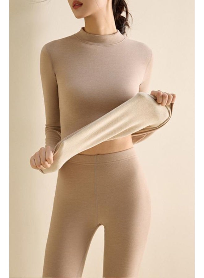 NIBEMINENT Autumn Winter Keep Warm Underwear Suit Woman New Self-Cultivation Innerwear Traceless Fleece-Lined Thicken Cashmere Base Layer - Image 1