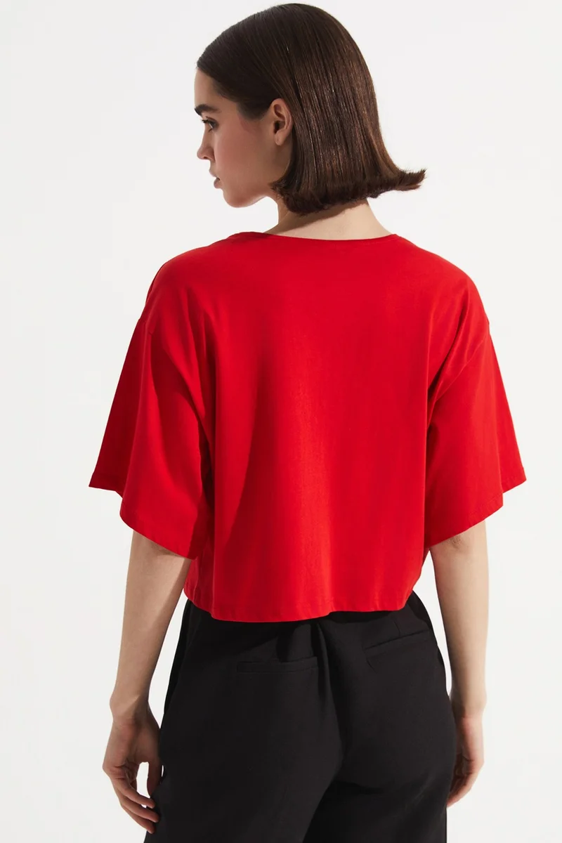 جون Stone Detailed 100% Cotton Crop T-Shirt