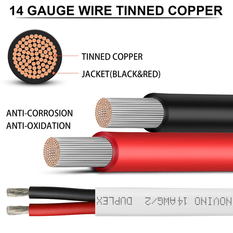 NOVINO 14 Gauge Marine Wire,14 AWG 30ft 14/2 Duplex Marine Grade Wire,Tinned Copper Oxygen-Free Boat Electrical Cable for Boat/Automotive/RV/Solar/LED Strips - Image 2