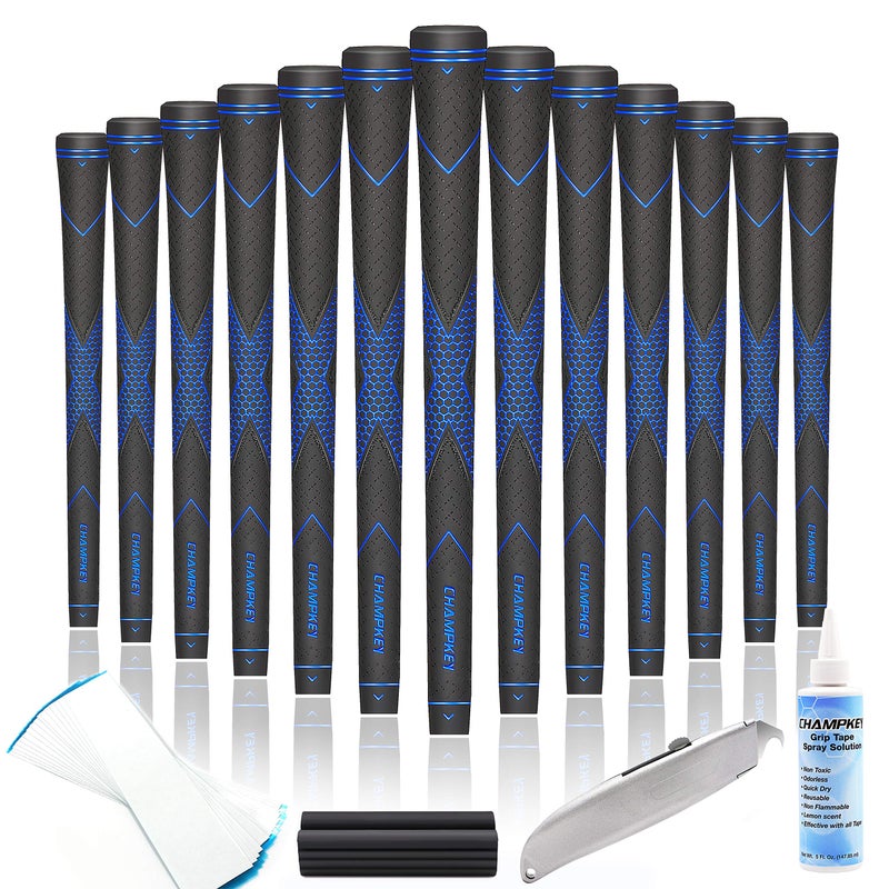 CHAMPKEY Premium Rubber Golf Grips 13 Pack | High Traction and Feedback Rubber Golf Club Grips | Choose Between 13 Grips with 15 Tapse and 13 Grips with All Kits - Image 1