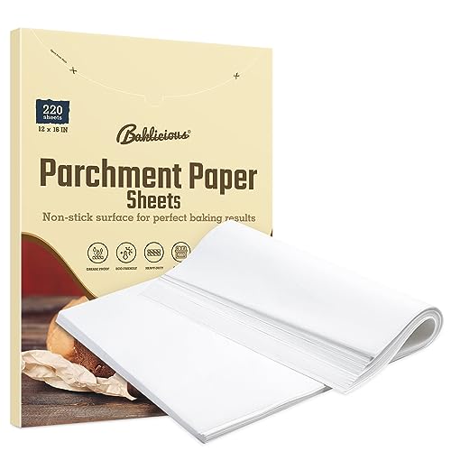 220 Pcs 12x16 In Parchment Paper Sheets Baklicious Precut NonStick Parchment Baking Paper for Air Fryer Oven Bakeware Steaming Cooking Bread Cupcake Meat Cookies