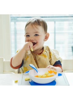 وعاء وجبة الطفل من موف أون - 330مل، خالي من BPA مع ملعقة وشوكة - أزرق
