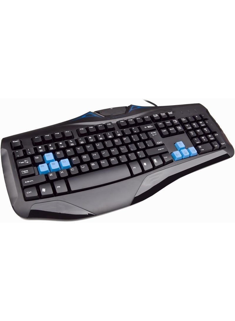 لوحة مفاتيح للألعاب مزودة بمفاتيح WASD مميزة باللون الأزرق، سلكية USB، تصميم كامل الحجم، تصميم مريح، أسود (Q60) - Image 1