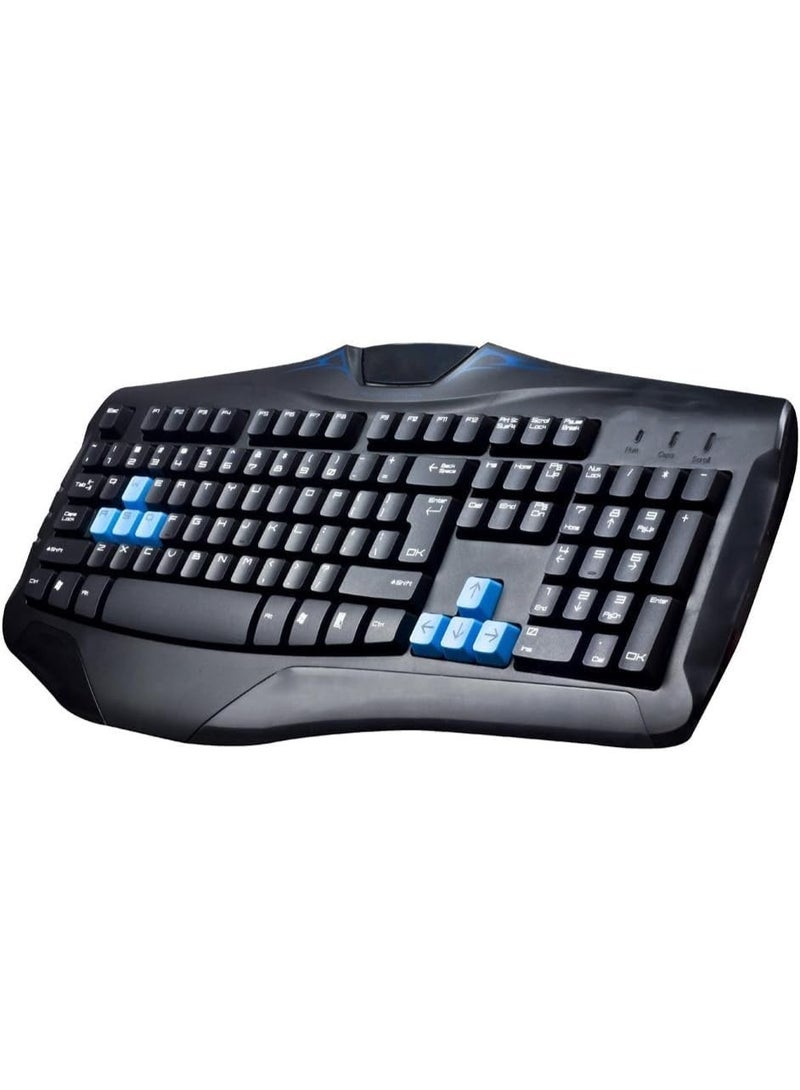 لوحة مفاتيح للألعاب مزودة بمفاتيح WASD مميزة باللون الأزرق، سلكية USB، تصميم كامل الحجم، تصميم مريح، أسود (Q60) - Image 4