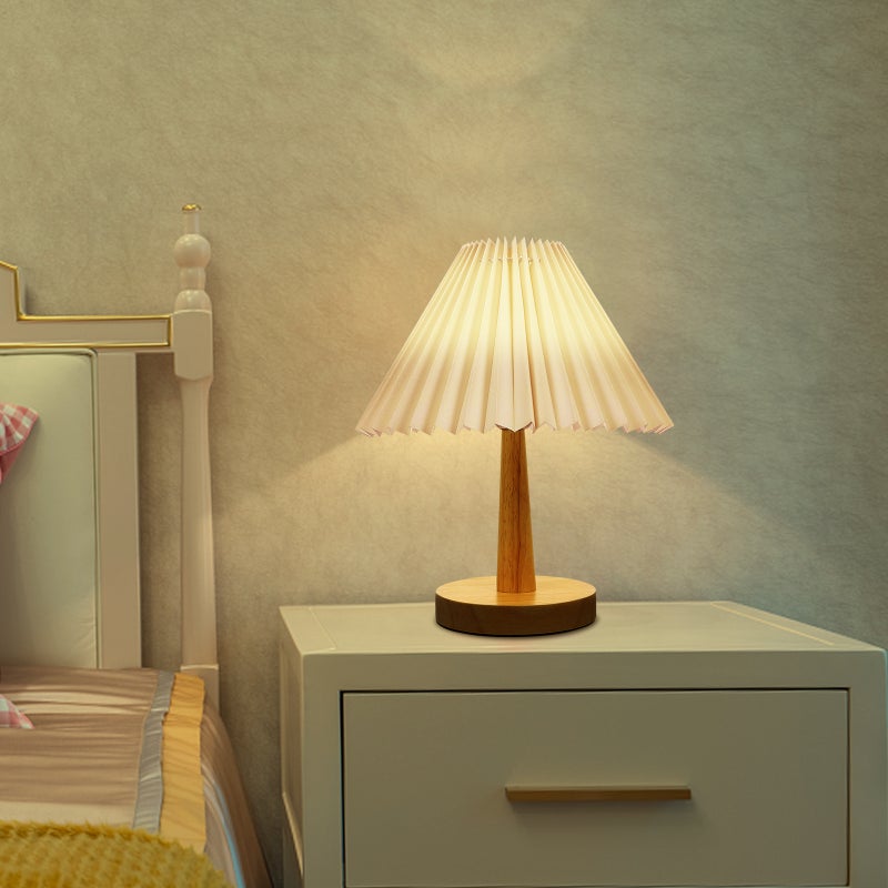 1 Set Home Use Bedside Night Lamp Retro Style Pleated Night Light Sleeping Lamp - Image 5