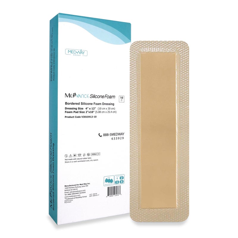 MedVanceTM Silicone Bordered Silicone Adhesive Foam Dressing Size 4x 12 24x104 Pad 10 Pack