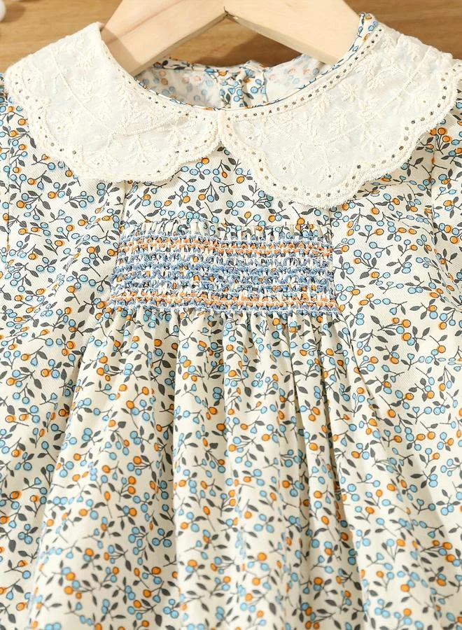 Styli Styli Girls Floral Print Cotton Smocking Detail Dress