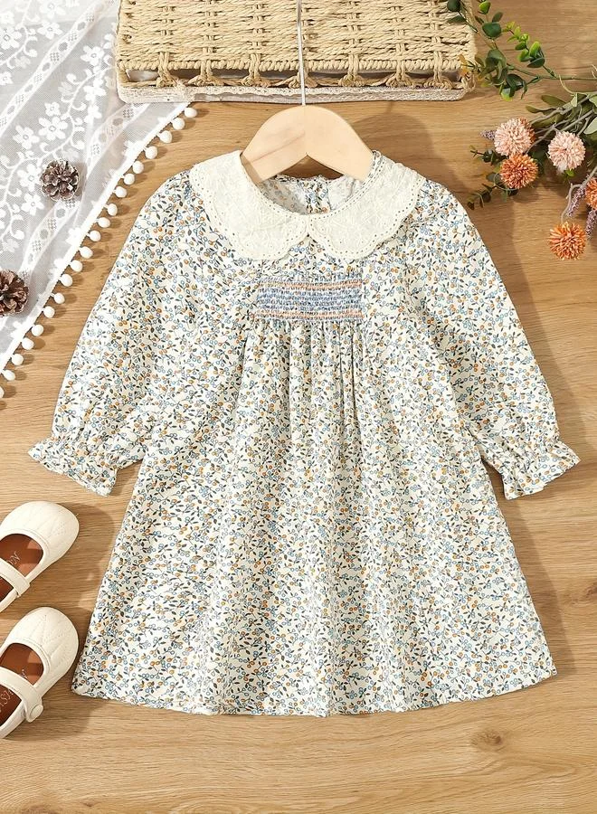 Styli Styli Girls Floral Print Cotton Smocking Detail Dress