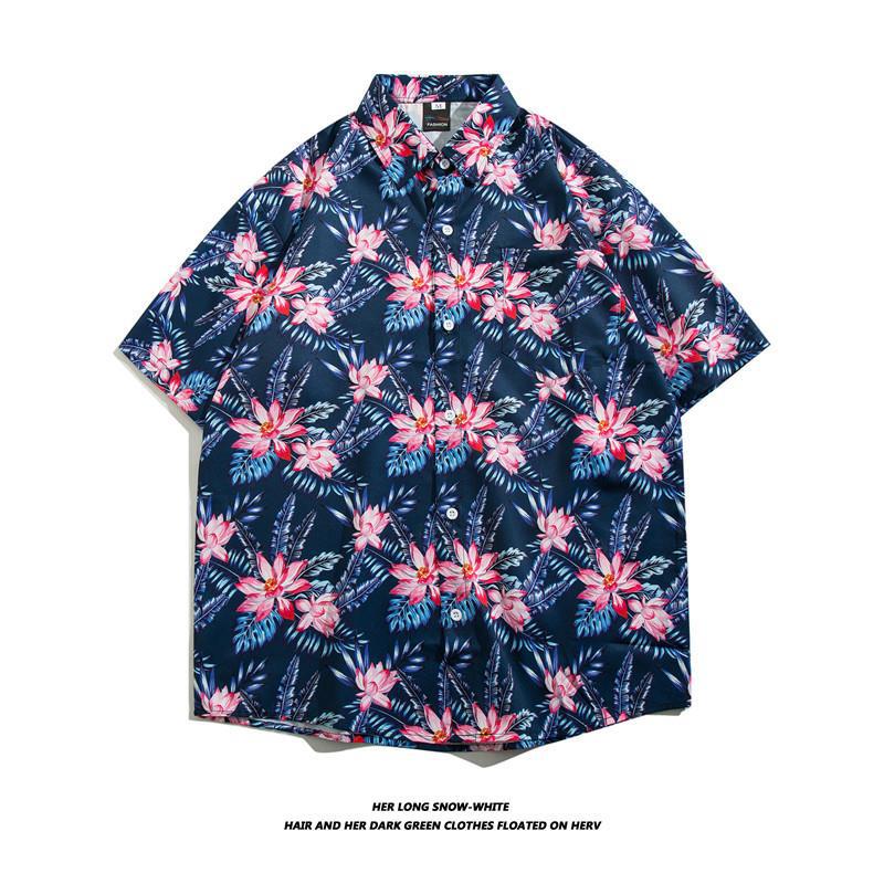 Summer Ins Vintage Floral Printed Short-Sleeved Shirt Men'S Fashion Brand Street Bf Lazy Style Couple Flower Shirt Jacket - Image 1