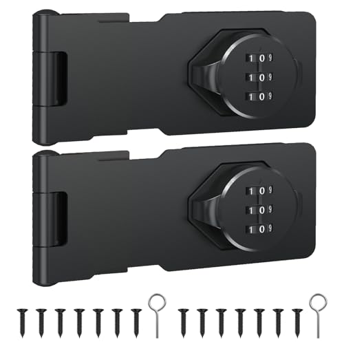 I-EASYDWW IEASYDWW Cabinet Password Hasp Lock Keyless Combination Lock for Small Doors Bathroom Outdoor Garage Black 2 Pack - Image 1