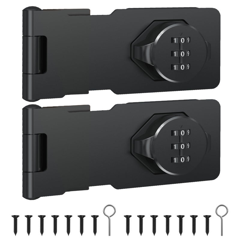 I-EASYDWW IEASYDWW Cabinet Password Hasp Lock Keyless Combination Lock for Small Doors Bathroom Outdoor Garage Black 2 Pack - Image 2