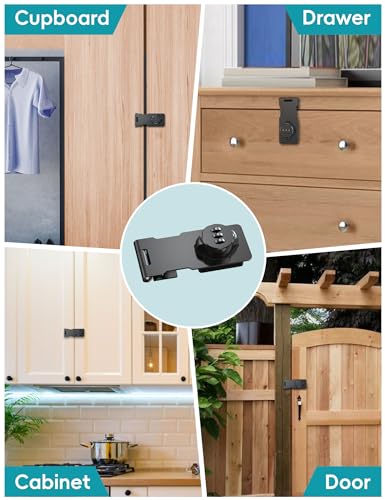 I-EASYDWW IEASYDWW Cabinet Password Hasp Lock Keyless Combination Lock for Small Doors Bathroom Outdoor Garage Black 2 Pack - Image 3