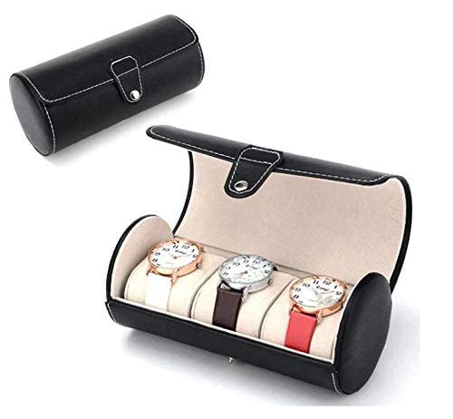 Zeinwap 3 Slot Leather Travel Watch Case Roll Organizer Classic (Black) - Image 1