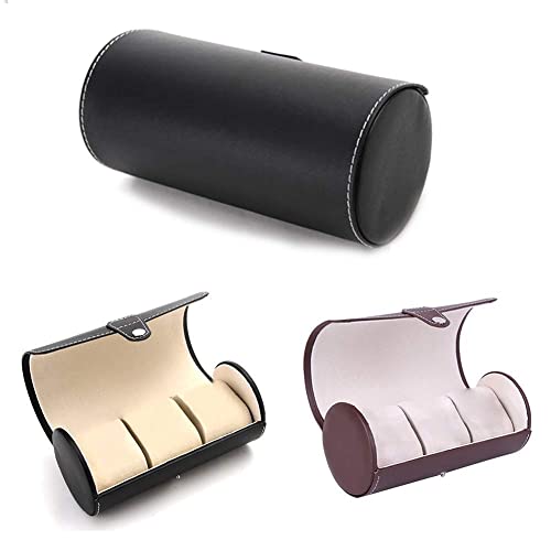 Zeinwap 3 Slot Leather Travel Watch Case Roll Organizer Classic (Black) - Image 2