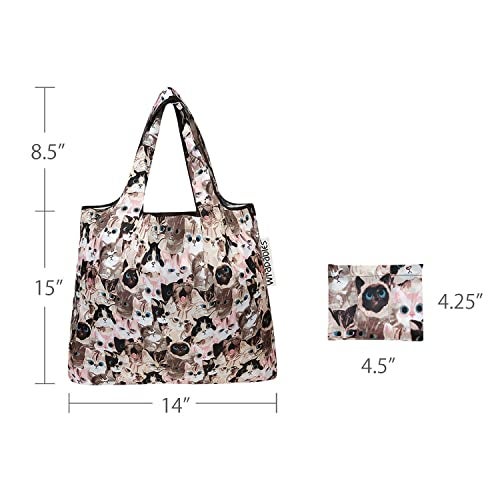 allydrew Foldable Tote Nylon Reusable Grocery Bag (Set of 2), Cuddly Kitties - Image 3