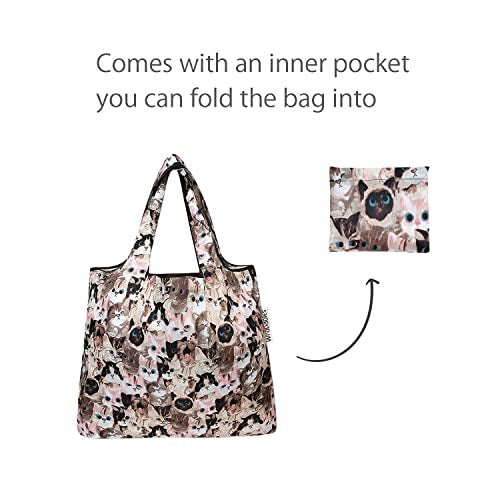 allydrew Foldable Tote Nylon Reusable Grocery Bag (Set of 2), Cuddly Kitties - Image 4