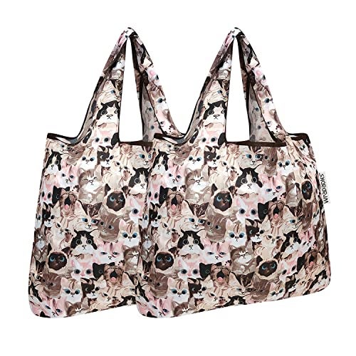 allydrew Foldable Tote Nylon Reusable Grocery Bag (Set of 2), Cuddly Kitties - Image 1