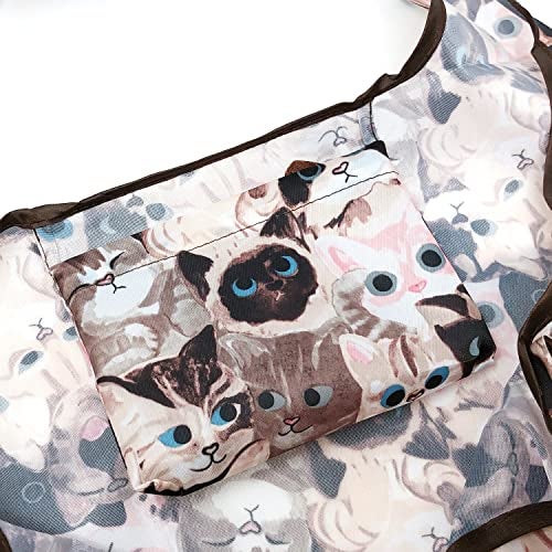 allydrew Foldable Tote Nylon Reusable Grocery Bag (Set of 2), Cuddly Kitties - Image 5