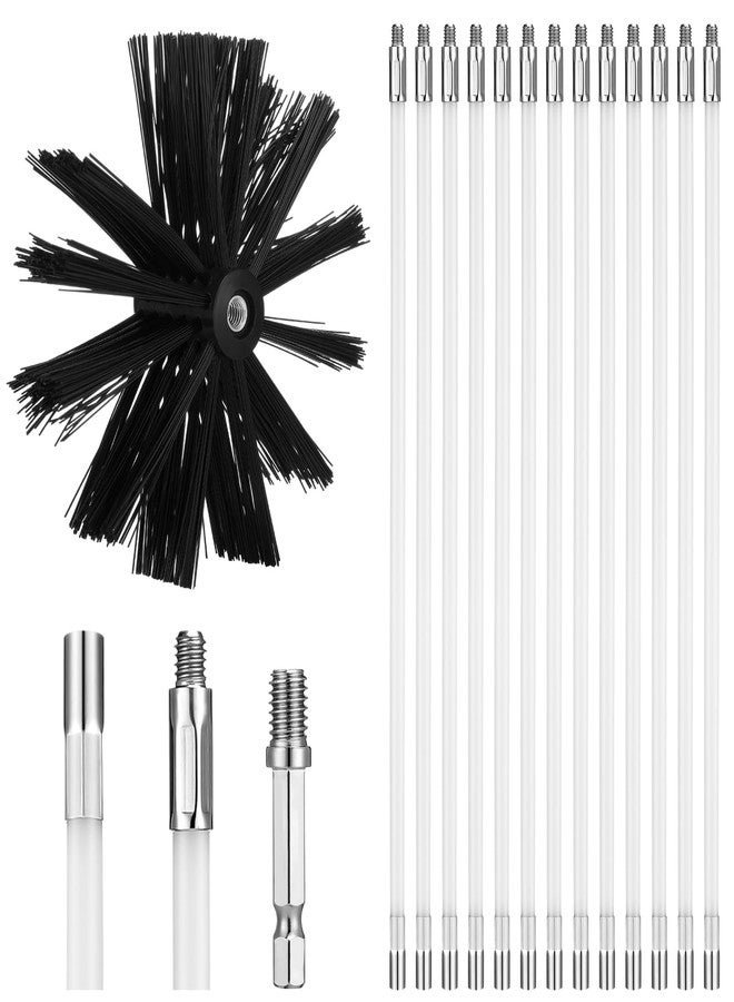 Teenyyou Wire Chimney Cleaning Brush with 1/4" Npt Fitting and 12 Rods, 6 Inch Round Steel Chimney Cleaning Brush and 16 Inch Fiberglass Rods for Hearth Fireplace (Split Type) - Image 1