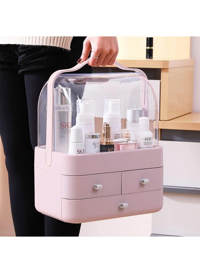 TONSYL 3 Drawers Dustproof Cosmetic Storage Box, Cosmetics Skincare Jewelry Lipstick Organizer, Multi-Function Make Up Case, Cosmetics Storage Box, Makeup Organizer for Women (Pink) - Image 2