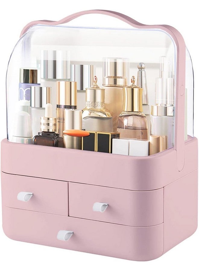 TONSYL 3 Drawers Dustproof Cosmetic Storage Box, Cosmetics Skincare Jewelry Lipstick Organizer, Multi-Function Make Up Case, Cosmetics Storage Box, Makeup Organizer for Women (Pink) - Image 1