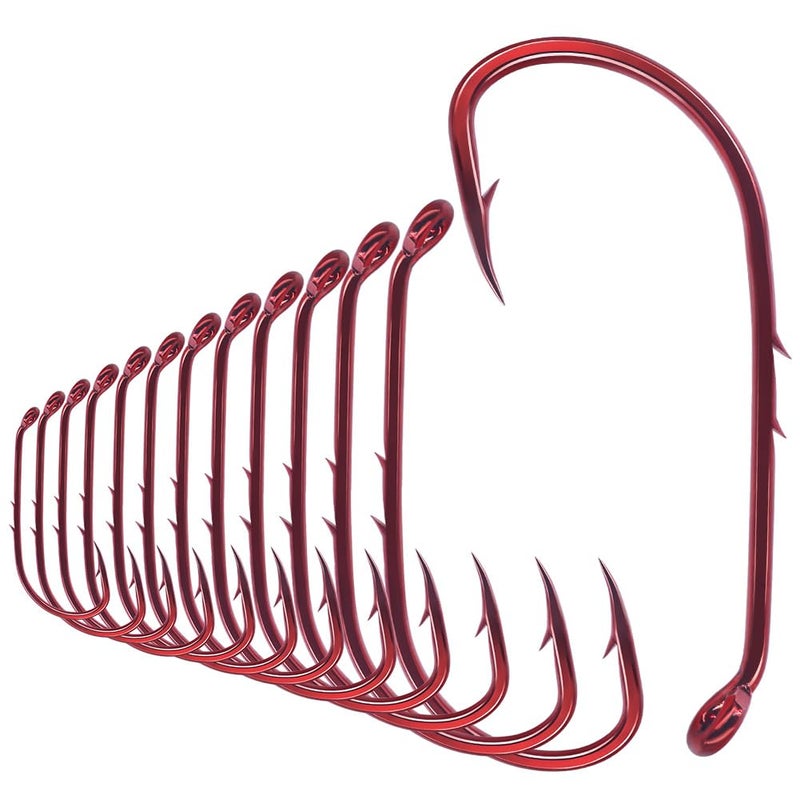 LURELINK Baitholder Fishing Hooks 100 Pack - Double-Barbed Long Shank for Bluegill Bass Trout Walleye Black/Red, 8/0-#8 (1-Red, Size:2 100-Pack) - Image 1