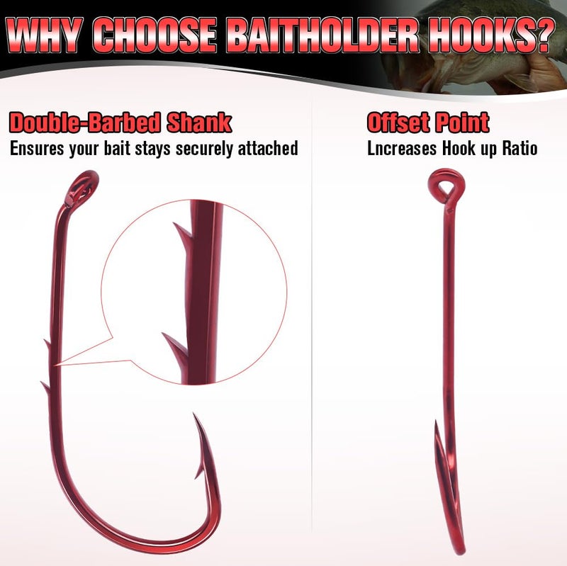 LURELINK Baitholder Fishing Hooks 100 Pack - Double-Barbed Long Shank for Bluegill Bass Trout Walleye Black/Red, 8/0-#8 (1-Red, Size:2 100-Pack) - Image 3