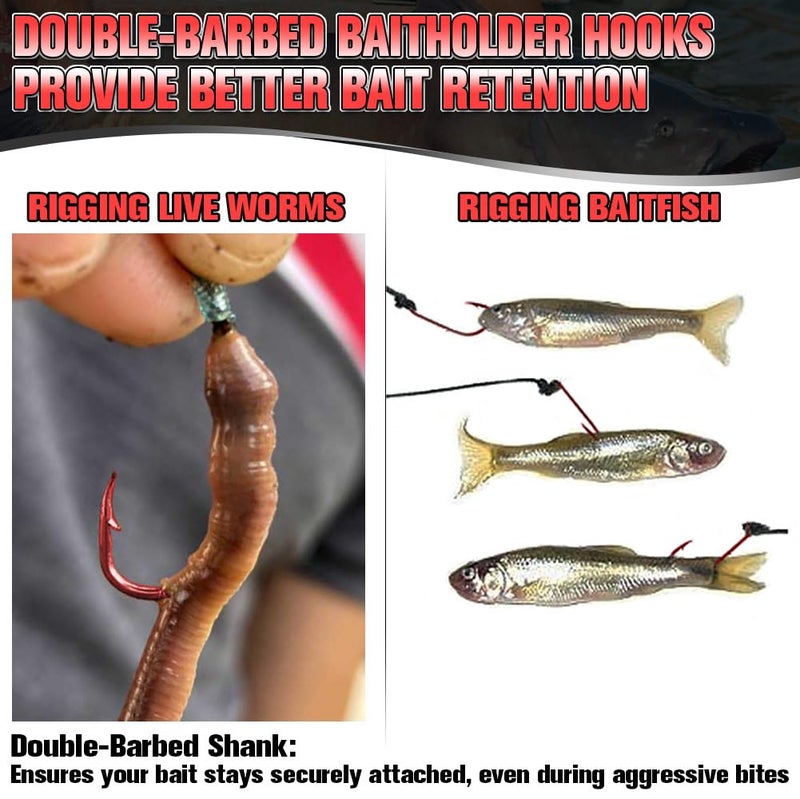 LURELINK Baitholder Fishing Hooks 100 Pack - Double-Barbed Long Shank for Bluegill Bass Trout Walleye Black/Red, 8/0-#8 (1-Red, Size:2 100-Pack) - Image 4
