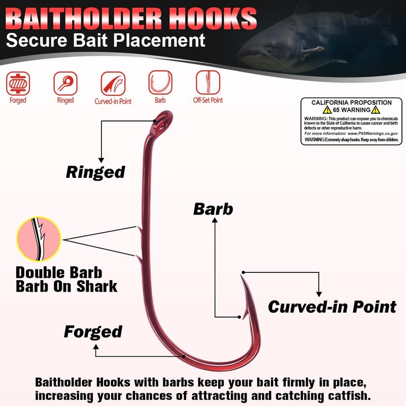 LURELINK Baitholder Fishing Hooks 100 Pack - Double-Barbed Long Shank for Bluegill Bass Trout Walleye Black/Red, 8/0-#8 (1-Red, Size:2 100-Pack) - Image 2