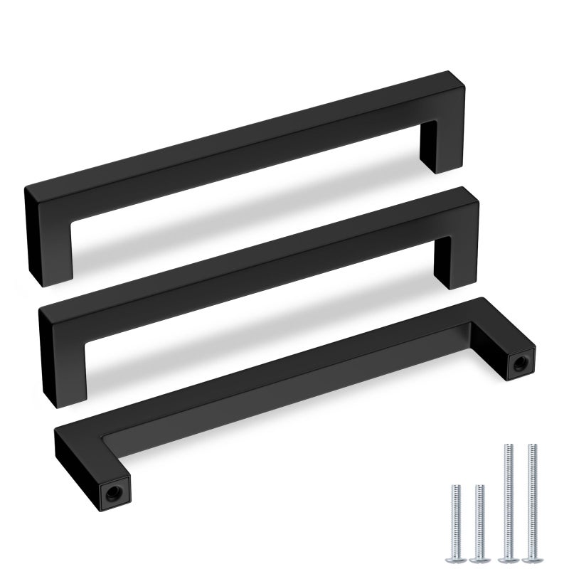 Goldenwarm 5 Pack Black Square Bar Cabinet Pull Drawer Handle Stainless Steel Modern Hardware for Kitchen and Bathroom Cabinets CupboardCenter to Center 614in160mm Handles for Kitchen Cabinets