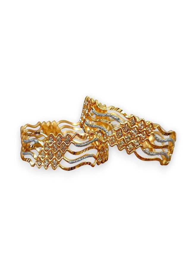 ACCESSHER Gold-Plated Handcrafted Bangles Set | Kada Bangle Jewellery with White Studded Stone Detailing | Stylish Jewellery for Women & Girls (Set of 2) (2.8) - Image 1