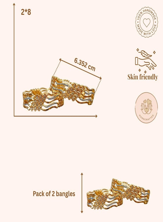 ACCESSHER Gold-Plated Handcrafted Bangles Set | Kada Bangle Jewellery with White Studded Stone Detailing | Stylish Jewellery for Women & Girls (Set of 2) (2.8) - Image 5