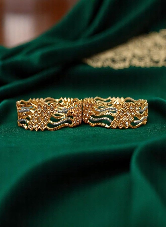 ACCESSHER Gold-Plated Handcrafted Bangles Set | Kada Bangle Jewellery with White Studded Stone Detailing | Stylish Jewellery for Women & Girls (Set of 2) (2.8) - Image 4