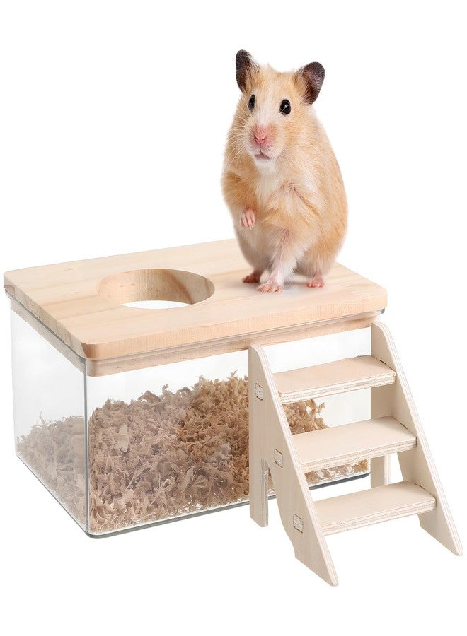 UKCOCO Hamster Bathroom Transparent Sand Bath Container with Ladder Small Pet Bath Box for Hamsters Gerbils Chinchillas 6.10X4.13X2.55In - Image 1