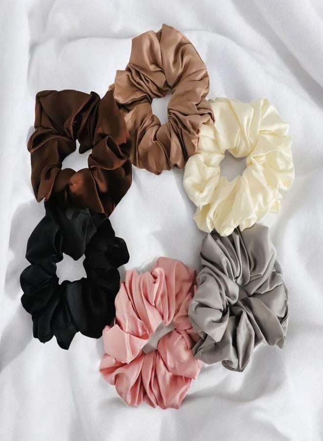 Elina Satin Scrunchies Set for Girls, Women Anti-Hair-Breakage, Silk Hair Ties Set Elastic Rubber, Best Gift For Mom, Sister, Friends (Pack of 6)(Neutral Shade Multi Colors) - Image 1