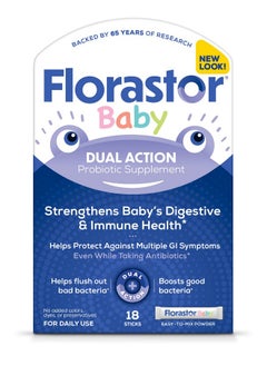 Florastor Baby Daily Probiotic Supplement, Powder Mixes with Milk, Formula or Soft Foods, Saccharomyces Boulardii CNCM I-745 (18 Powder Sticks)