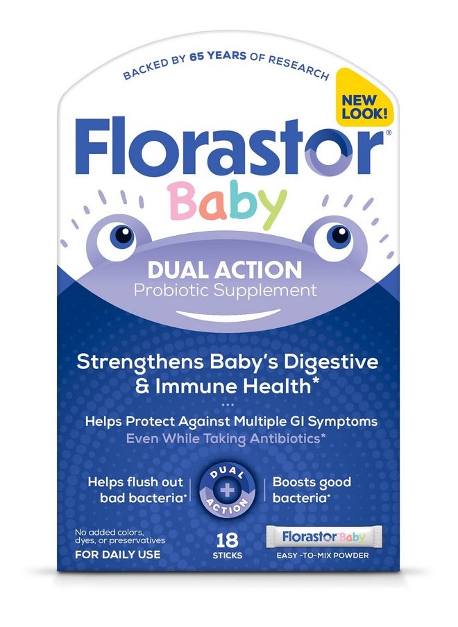 Florastor - Florastor Baby Daily Probiotic Supplement, Powder Mixes with Milk, Formula or Soft Foods, Saccharomyces Boulardii CNCM I-745 (18 Powder Sticks) - Image 1