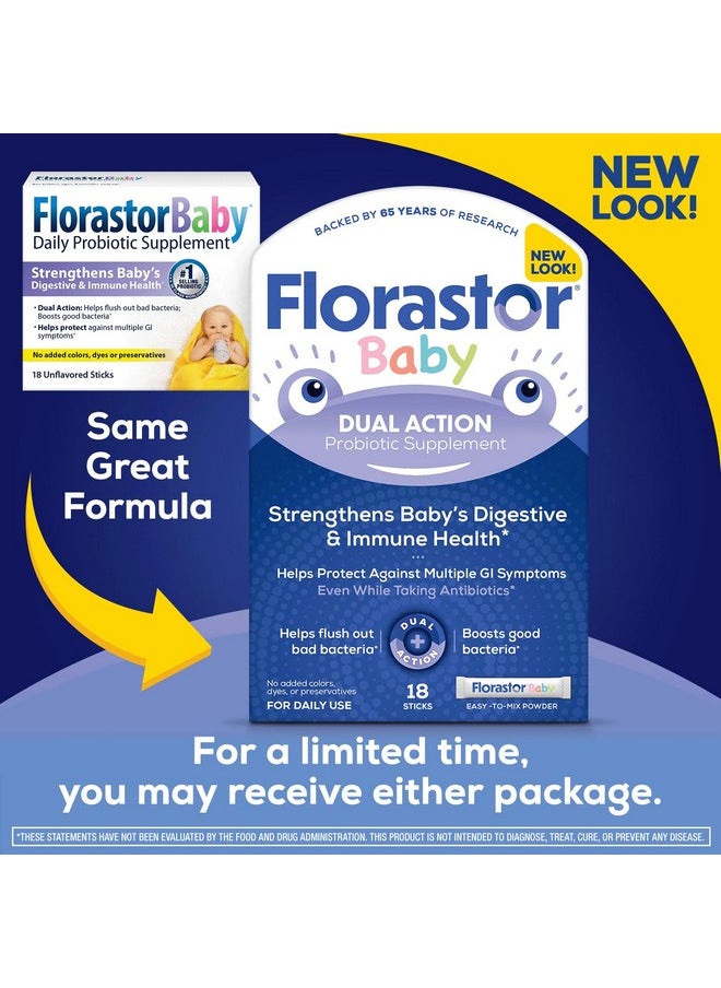 Florastor - Florastor Baby Daily Probiotic Supplement, Powder Mixes with Milk, Formula or Soft Foods, Saccharomyces Boulardii CNCM I-745 (18 Powder Sticks) - Image 1
