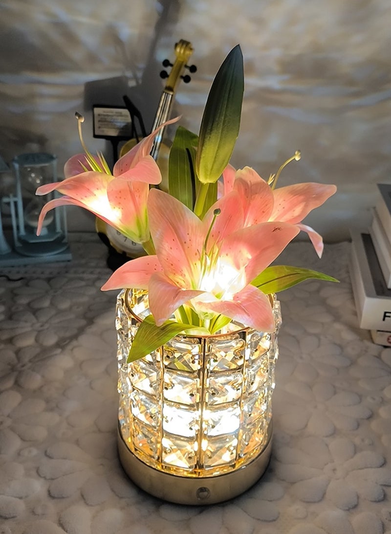 Lily Crystal Flower Lamps, USB Rechargeable Cordless Lamps, 3 Colors Dimmable Artificial Flowers Light, for Home Date Party Decoration - Image 1