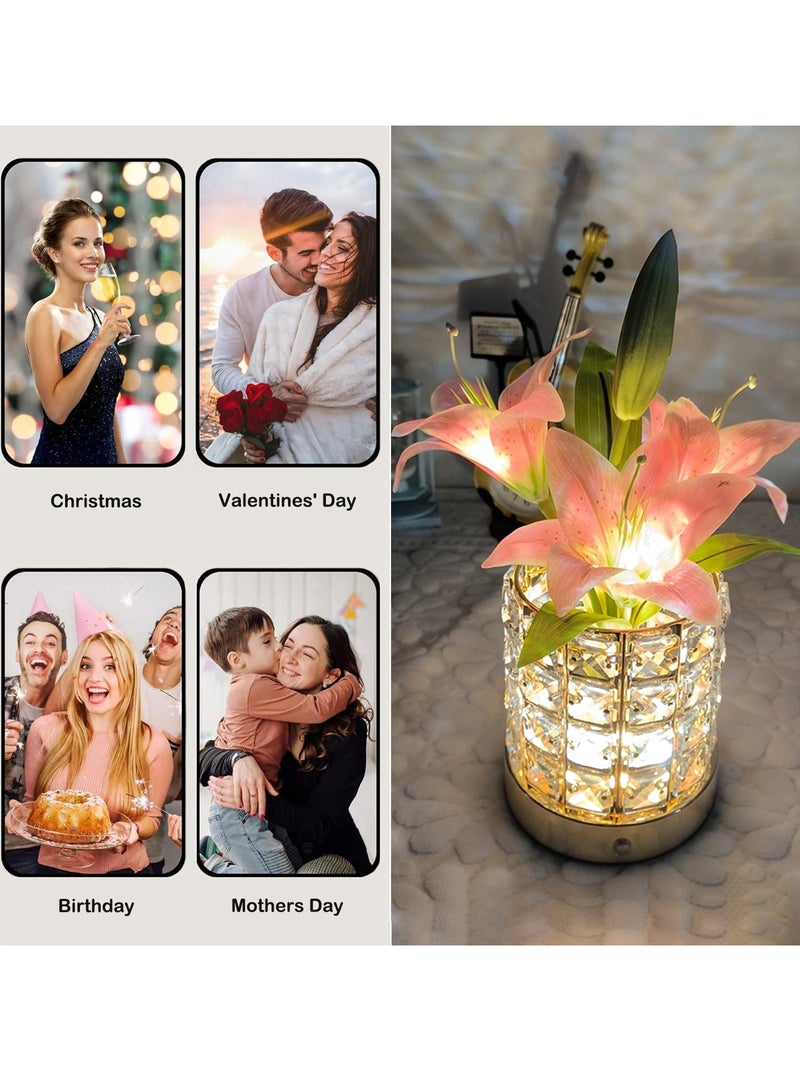 Lily Crystal Flower Lamps, USB Rechargeable Cordless Lamps, 3 Colors Dimmable Artificial Flowers Light, for Home Date Party Decoration - Image 2