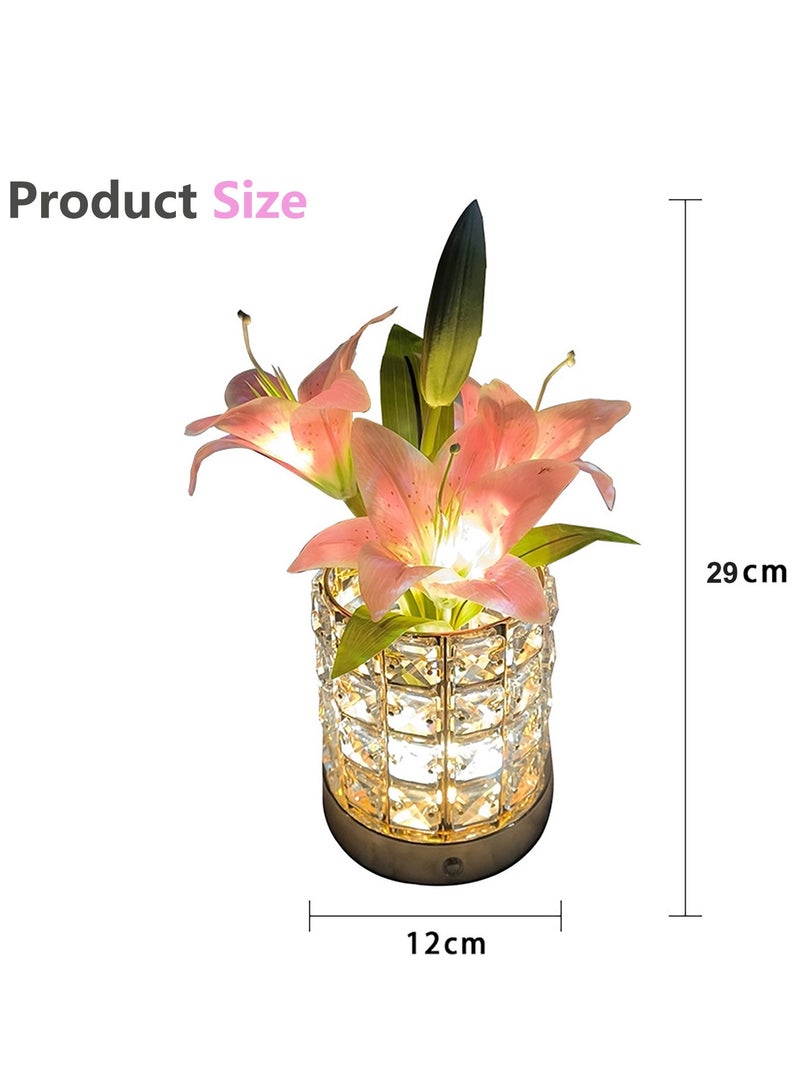 Lily Crystal Flower Lamps, USB Rechargeable Cordless Lamps, 3 Colors Dimmable Artificial Flowers Light, for Home Date Party Decoration - Image 3