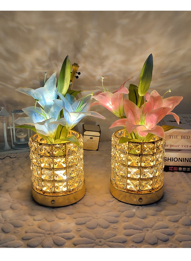 Lily Crystal Flower Lamps, USB Rechargeable Cordless Lamps, 3 Colors Dimmable Artificial Flowers Light, for Home Date Party Decoration - Image 4