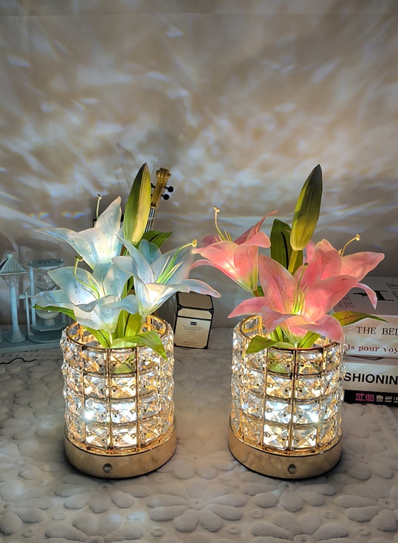 Lily Crystal Flower Lamps, USB Rechargeable Cordless Lamps, 3 Colors Dimmable Artificial Flowers Light, for Home Date Party Decoration - Image 5
