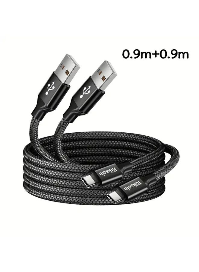 2pcs USB to USB C Braided Charging Cable Set Fast Charging Flat Shape Male to Male Connector - Image 1