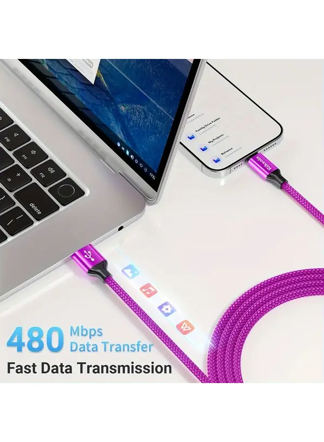 2pcs USB to USB C Braided Charging Cable Set Fast Charging Flat Shape Male to Male Connector - Image 5