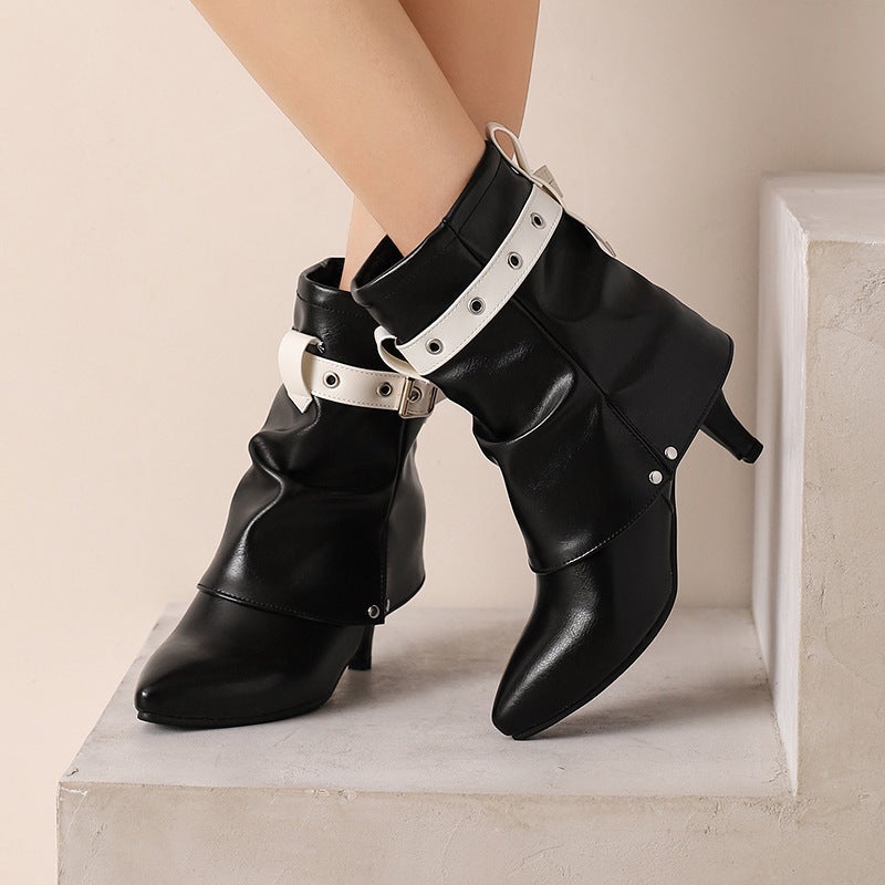 Wish Fashion Thin Heel Women'S Boots 33-48 Belt Buckle Pointed Boots - Image 2